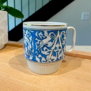 1960s mid century modern blue unicorn vintage mug / cup - porcelain & stackable